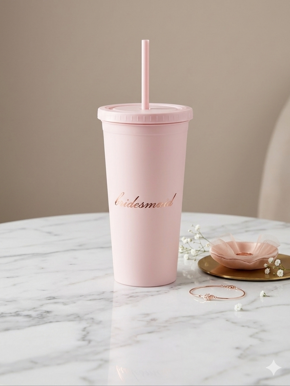kate spade Blush Pink Bridesmaid Tumbler with Straw